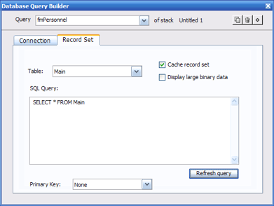Record Set tab from the Revolution Query Manager